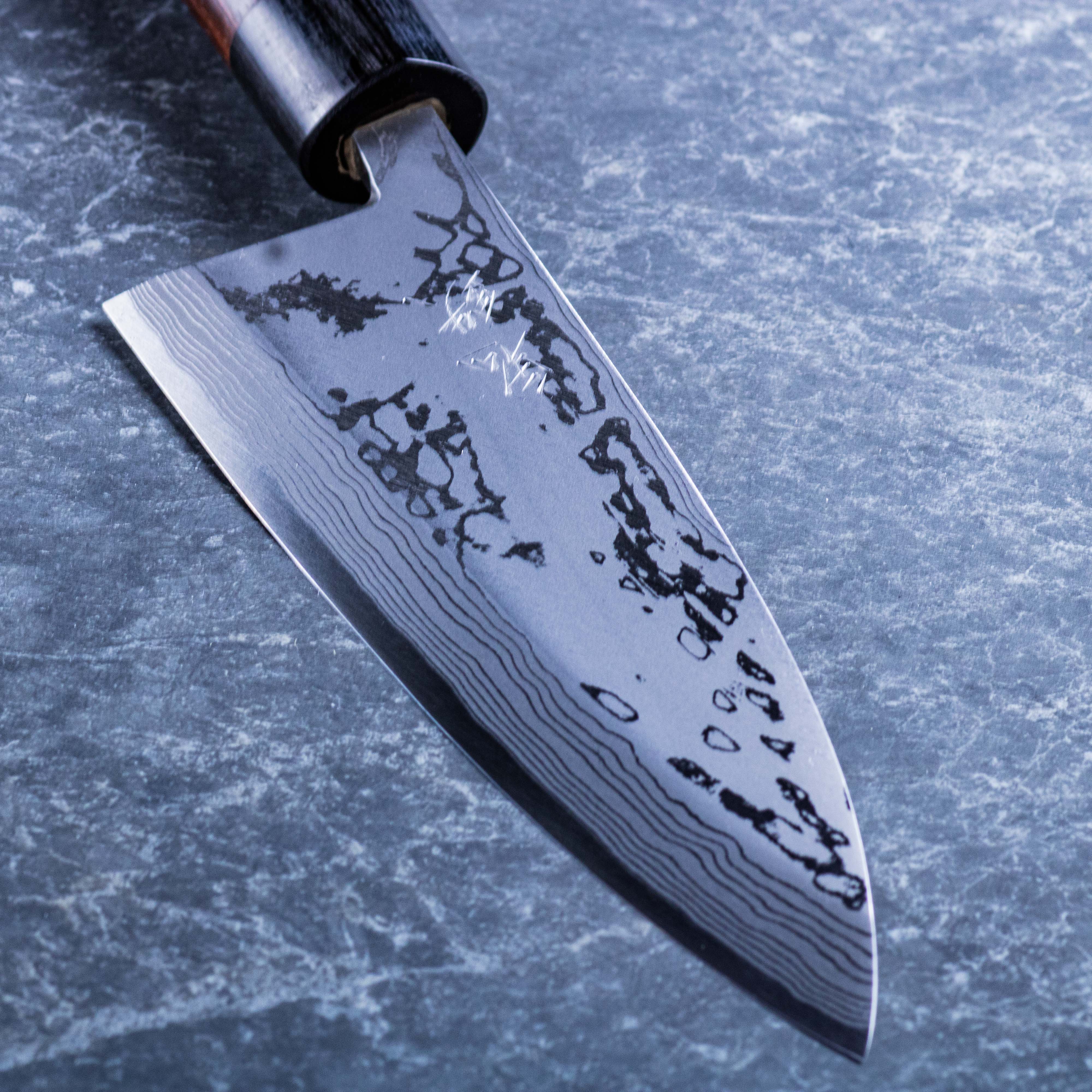 出刃 青二鋼 ダマスカス 180mm 紫檀柄